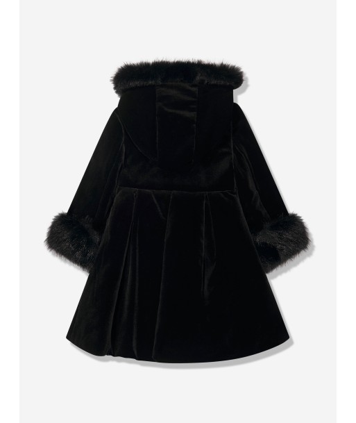 Patachou Girls Velvet And Fur Trim Coat in Black Jusqu'à 80% De Réduction