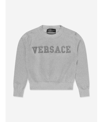 Versace Girls Logo Knitted Sweater in Silver des créatures d'habitude