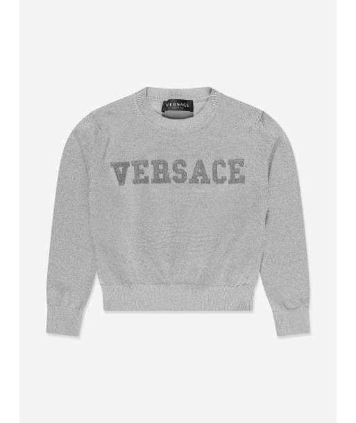 Versace Girls Logo Knitted Sweater in Silver des créatures d'habitude