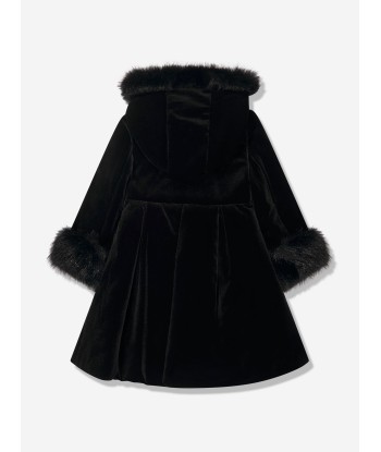 Patachou Girls Velvet And Fur Trim Coat in Black Jusqu'à 80% De Réduction