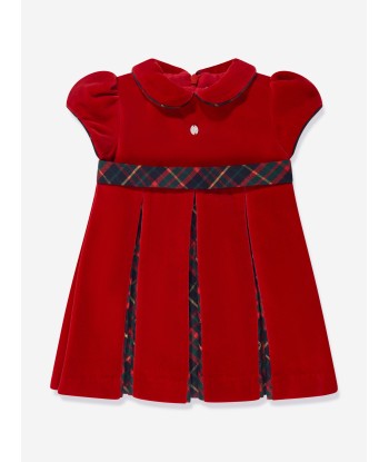 Patachou Baby Girls Velvet Tartan Dress in Red outlet