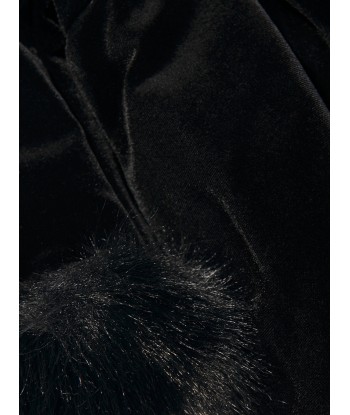 Patachou Girls Velvet And Fur Trim Coat in Black Jusqu'à 80% De Réduction