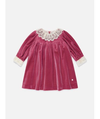 Patachou Baby Girls Velvet Lace Trim Dress in Pink la colonne vertébrale