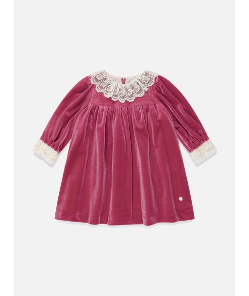 Patachou Baby Girls Velvet Lace Trim Dress in Pink la colonne vertébrale