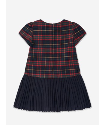 Patachou Girls Tartan Pleated Dress in Navy livraison et retour toujours gratuits