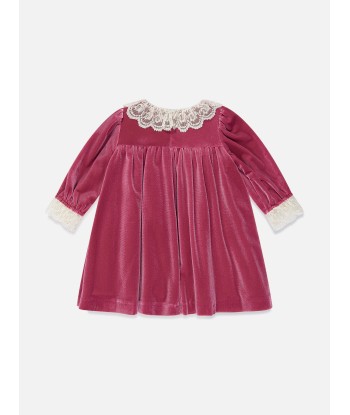 Patachou Baby Girls Velvet Lace Trim Dress in Pink la colonne vertébrale