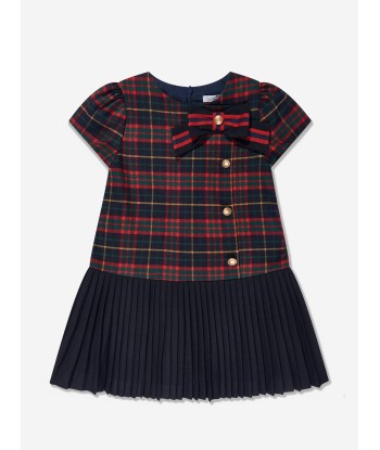 Patachou Girls Tartan Pleated Dress in Navy livraison et retour toujours gratuits