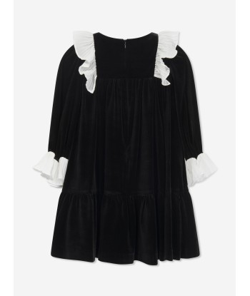 Patachou Girls Velvet Ruffle Dress in Black Les magasins à Paris et en Île-de-France