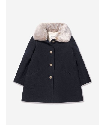 Bonpoint Girls Temaggie Wool Coat in Navy les muscles