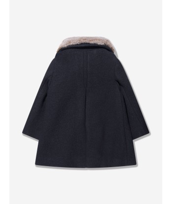 Bonpoint Girls Temaggie Wool Coat in Navy les muscles