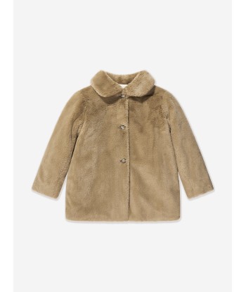 Bonpoint Girls Doogie Faux Fur Jacket in Brown pas cher chine