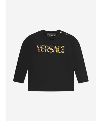 Versace Baby Long Sleeve Logo T-Shirt in Black Véritable concentré