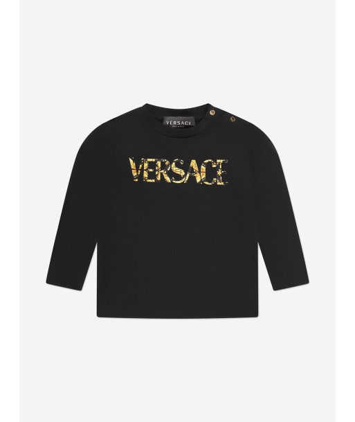 Versace Baby Long Sleeve Logo T-Shirt in Black Véritable concentré