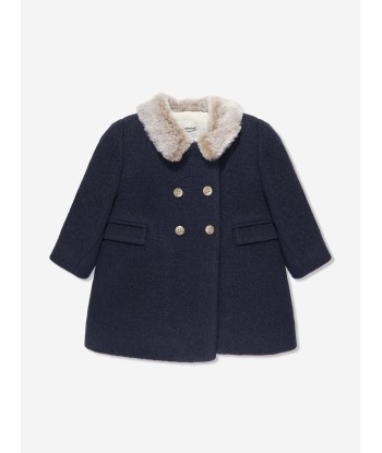 Bonpoint Baby Girls Moka Wool Coat in Navy la colonne vertébrale