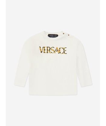 Versace Baby Long Sleeve Logo T-Shirt in White acheter