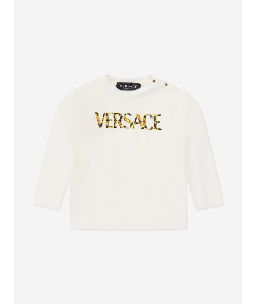 Versace Baby Long Sleeve Logo T-Shirt in White acheter