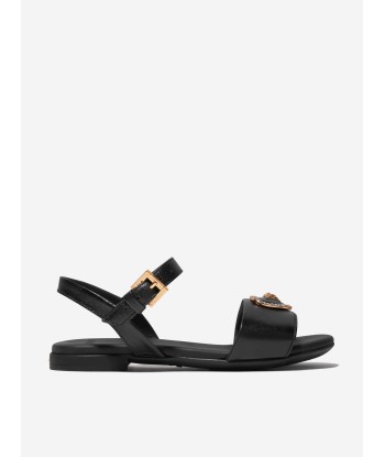 Versace Girls Leather Heart Logo Sandals in Black acheter en ligne