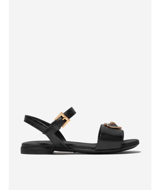 Versace Girls Leather Heart Logo Sandals in Black acheter en ligne