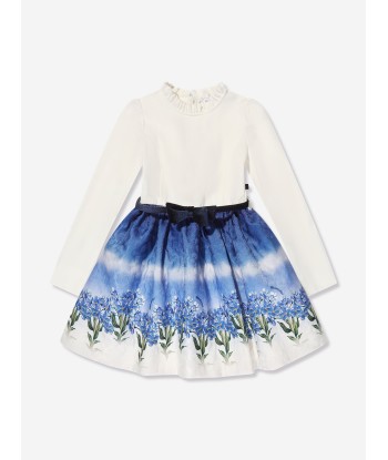 Monnalisa Girls Floral Faded Dress in Blue Les magasins à Paris