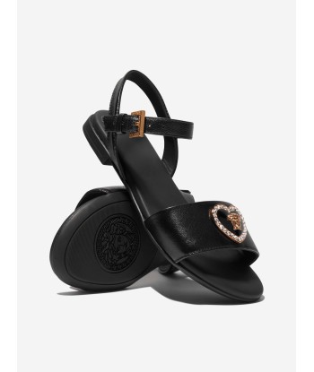 Versace Girls Leather Heart Logo Sandals in Black acheter en ligne