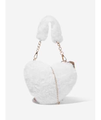 Monnalisa Girls Plush Heart Teddy Handbag in Ivory français