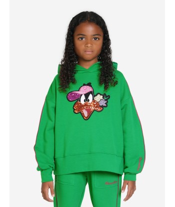 Monnalisa Girls Diamante Daffy Duck Hoodie in Green de France