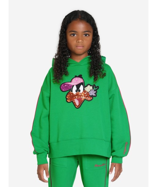 Monnalisa Girls Diamante Daffy Duck Hoodie in Green de France