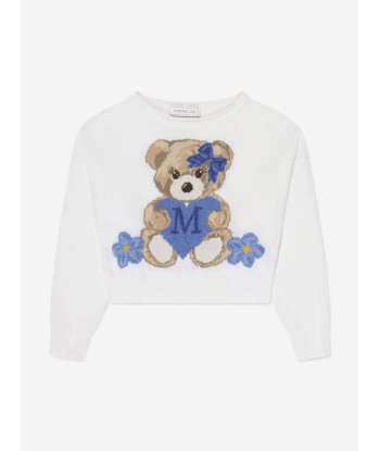 Monnalisa Girls Teddy Bear Knitted Jumper In Ivory français