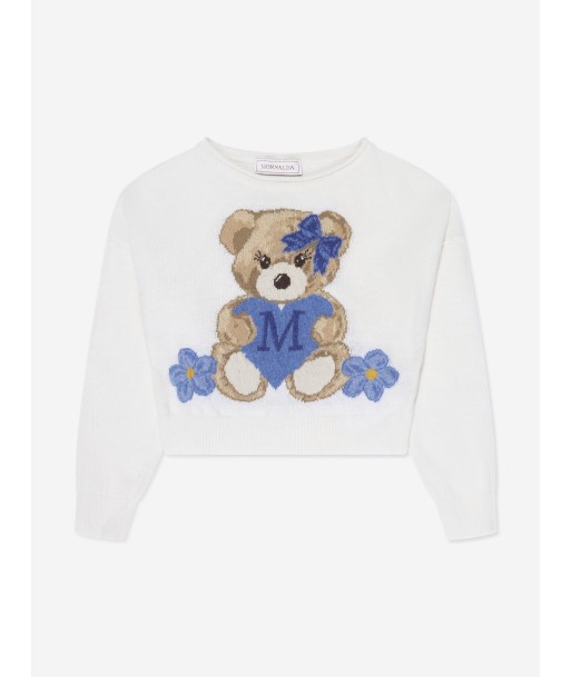 Monnalisa Girls Teddy Bear Knitted Jumper In Ivory français