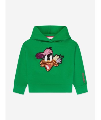 Monnalisa Girls Diamante Daffy Duck Hoodie in Green de France