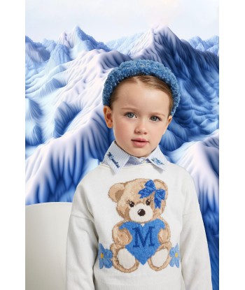 Monnalisa Girls Teddy Bear Knitted Jumper In Ivory français