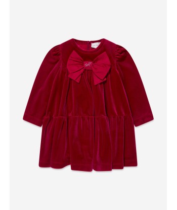 Monnalisa Baby Girls Velour Bow Dress in Red basket pas cher