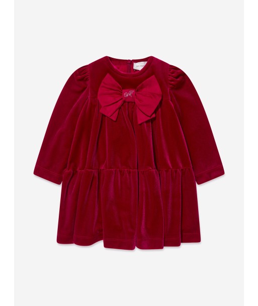 Monnalisa Baby Girls Velour Bow Dress in Red basket pas cher