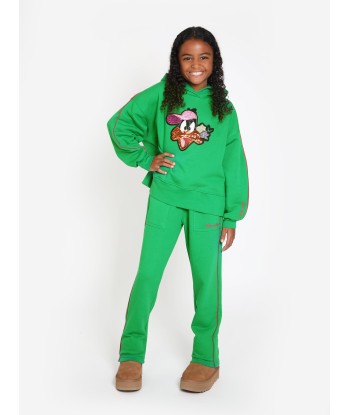 Monnalisa Girls Diamante Daffy Duck Hoodie in Green de France