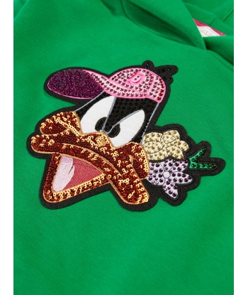 Monnalisa Girls Diamante Daffy Duck Hoodie in Green de France