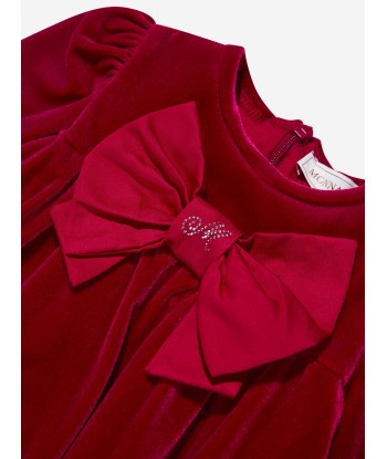 Monnalisa Baby Girls Velour Bow Dress in Red basket pas cher