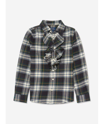 Ralph Lauren Girls Plaid Ruffle Shirt in Green paiement sécurisé