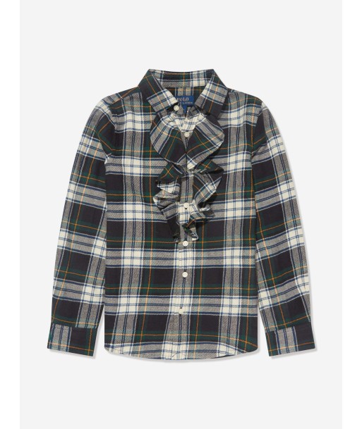 Ralph Lauren Girls Plaid Ruffle Shirt in Green paiement sécurisé