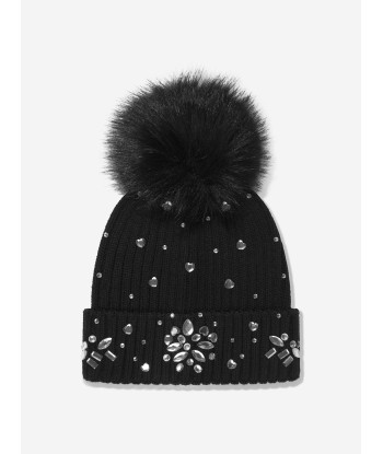 Monnalisa Girls Diamante Pom Pom Hat in Black acheter en ligne