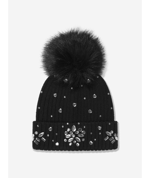 Monnalisa Girls Diamante Pom Pom Hat in Black acheter en ligne