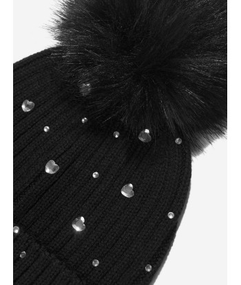 Monnalisa Girls Diamante Pom Pom Hat in Black acheter en ligne