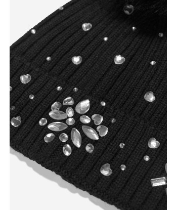 Monnalisa Girls Diamante Pom Pom Hat in Black acheter en ligne