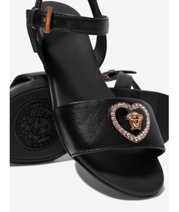 Versace Girls Leather Heart Logo Sandals in Black acheter en ligne