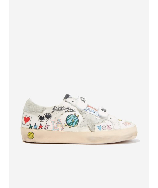 Golden Goose Kids Leather Old School Graffiti Trainers in White soldes