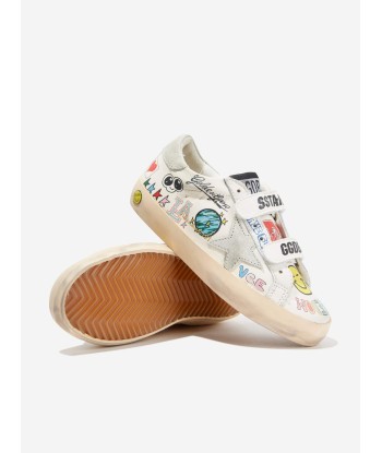 Golden Goose Kids Leather Old School Graffiti Trainers in White soldes