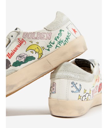 Golden Goose Kids Leather Old School Graffiti Trainers in White soldes