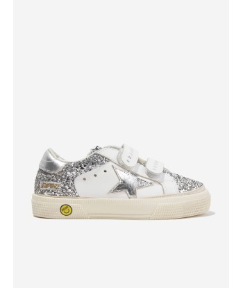 Golden Goose Girls Glitter And Leather May School Trainers in Silver Découvrez la collection