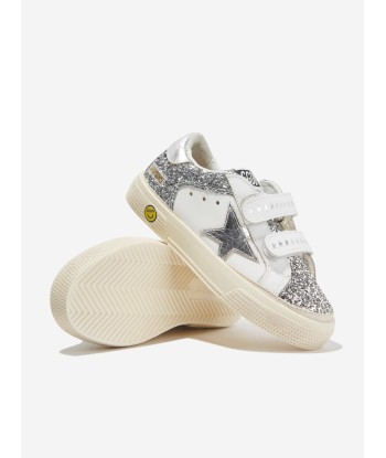 Golden Goose Girls Glitter And Leather May School Trainers in Silver Découvrez la collection