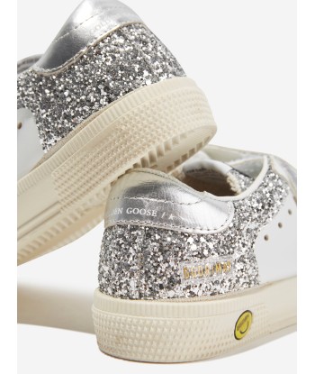 Golden Goose Girls Glitter And Leather May School Trainers in Silver Découvrez la collection