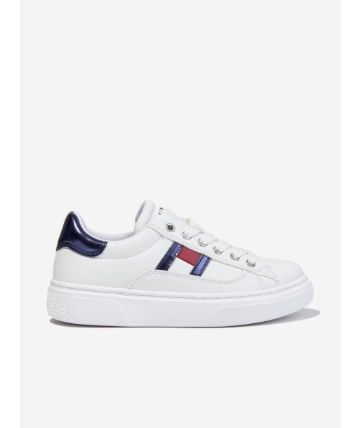 Tommy Hilfiger Girls Flag Low Cut Lace-Up Trainers in White de pas cher